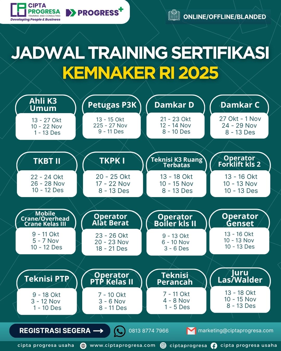 Jadwal Training Sertifikasi Kemnaker RI